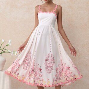 ChicWish Pinky Wavy Floral Tie-Back Bowknot Cami Dress Size Small